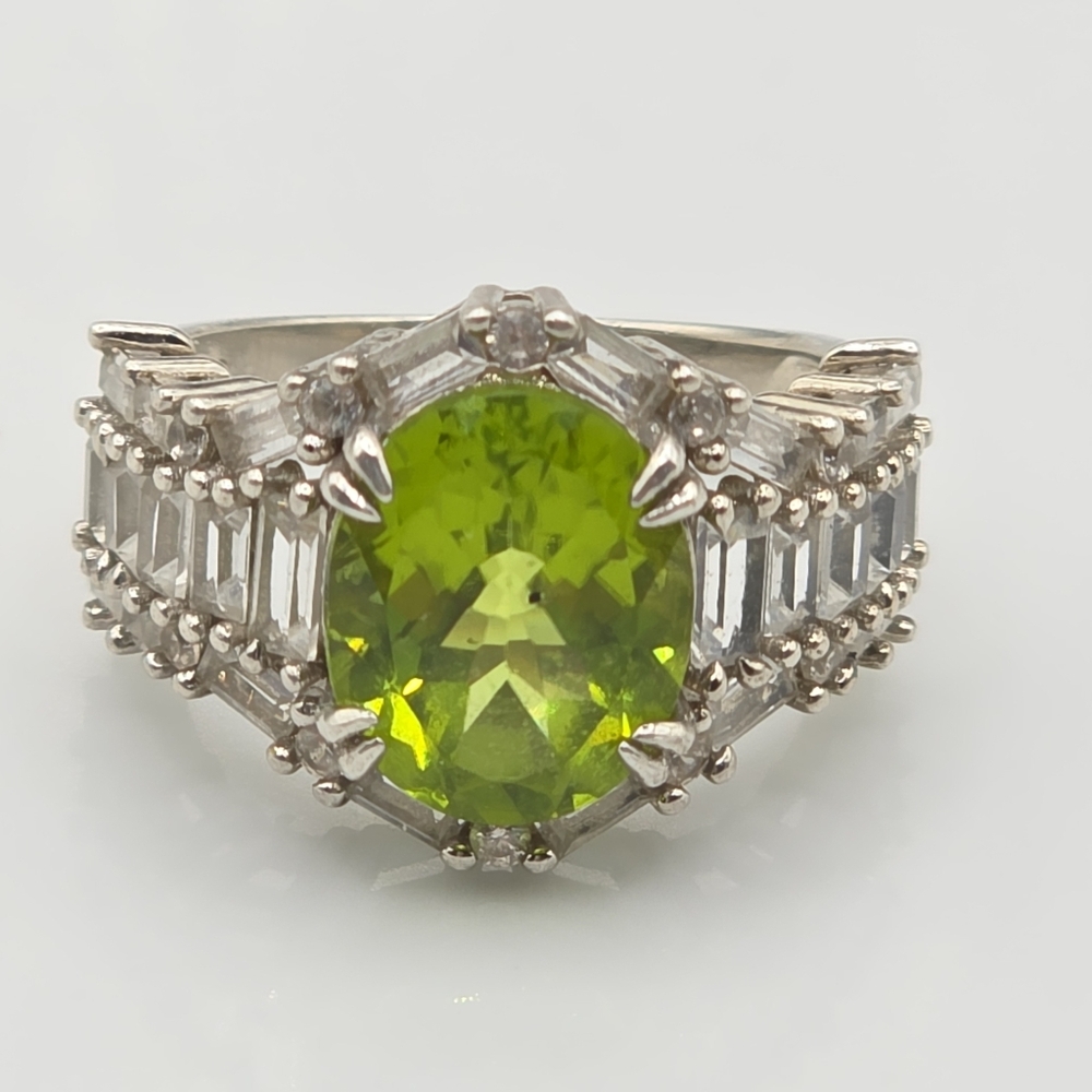 Fabulous  Peridot And White Sapphire Ring